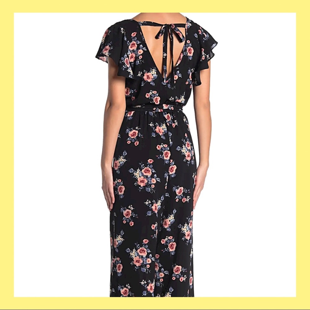 KENEDIK Floral Print Ruffle Waist Tie Jumpsuit